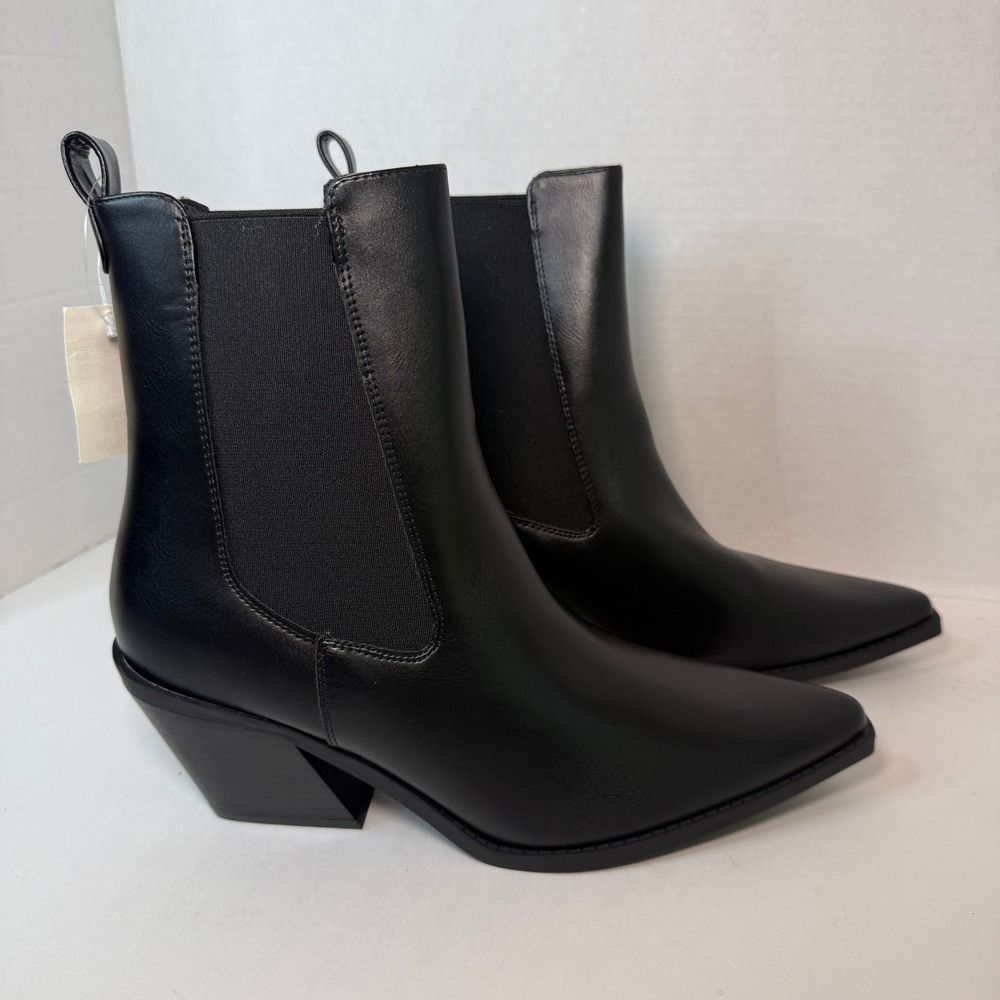 Ophelia Roe Women's Black Pointed Toe Chelsea Western Boots Block Heel Size 9.5